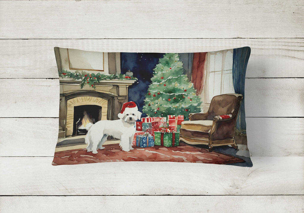 Maltese Cozy Christmas Decorative Throw Pillow 12x16 Indoor Outdoor Accent Cushion, Fabric Cover with Insert for Sofa, Bed, Porch & Living Room