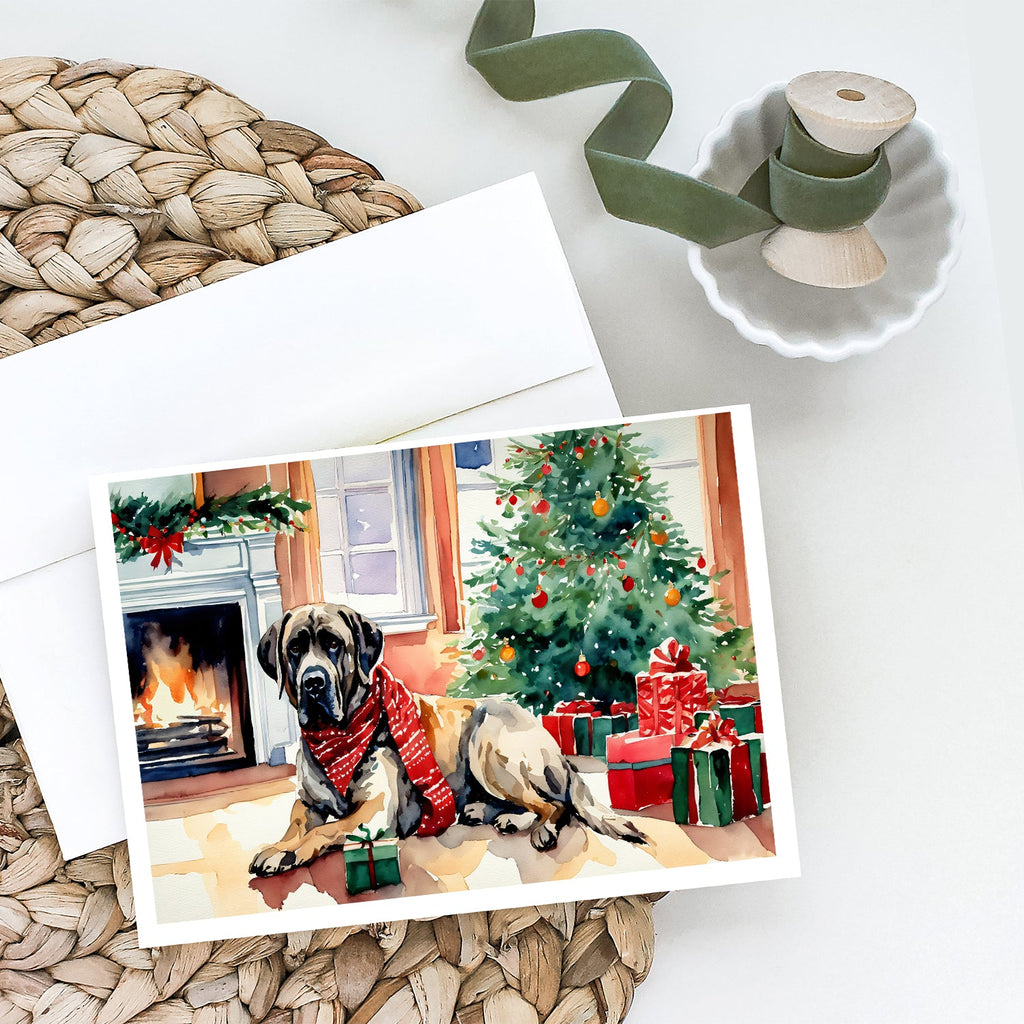Mastiff Cozy Christmas Greeting Cards Pack of 8 Blank Cards with Envelopes Whimsical A7 Size 5x7