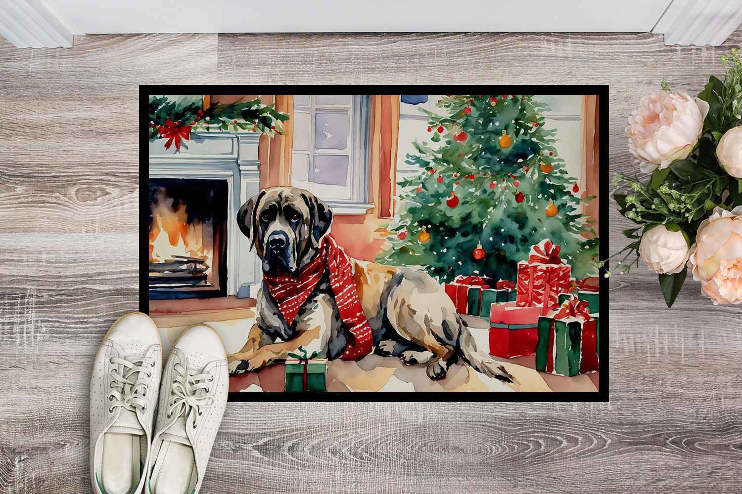Mastiff Cozy Christmas Doormat Indoor Outdoor 18H X 27W Front Door Mat Rugs for Entryway, Non Slip Washable