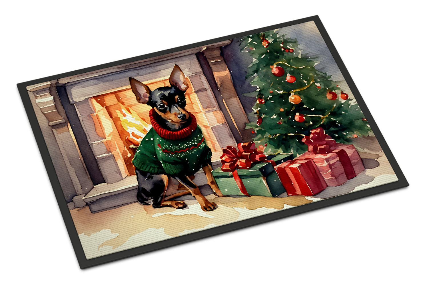 Miniature Pinscher Cozy Christmas Doormat Indoor Outdoor 24H X 36W Front Door Mat Rugs for Entryway, Non Slip Washable Low Pile,