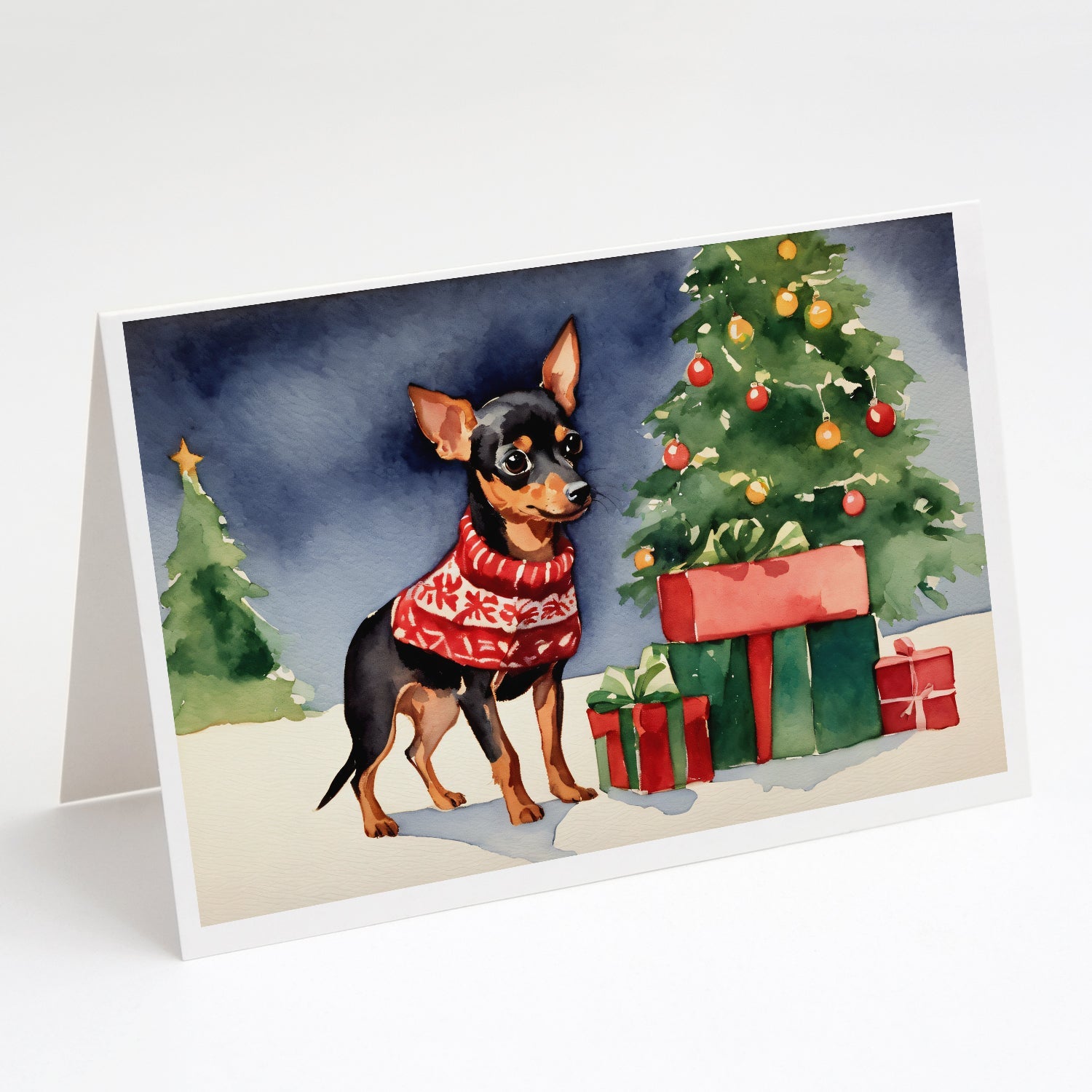 Miniature Pinscher Cozy Christmas Greeting Cards Pack of 8 Blank Cards with Envelopes Whimsical A7 Size 5x7