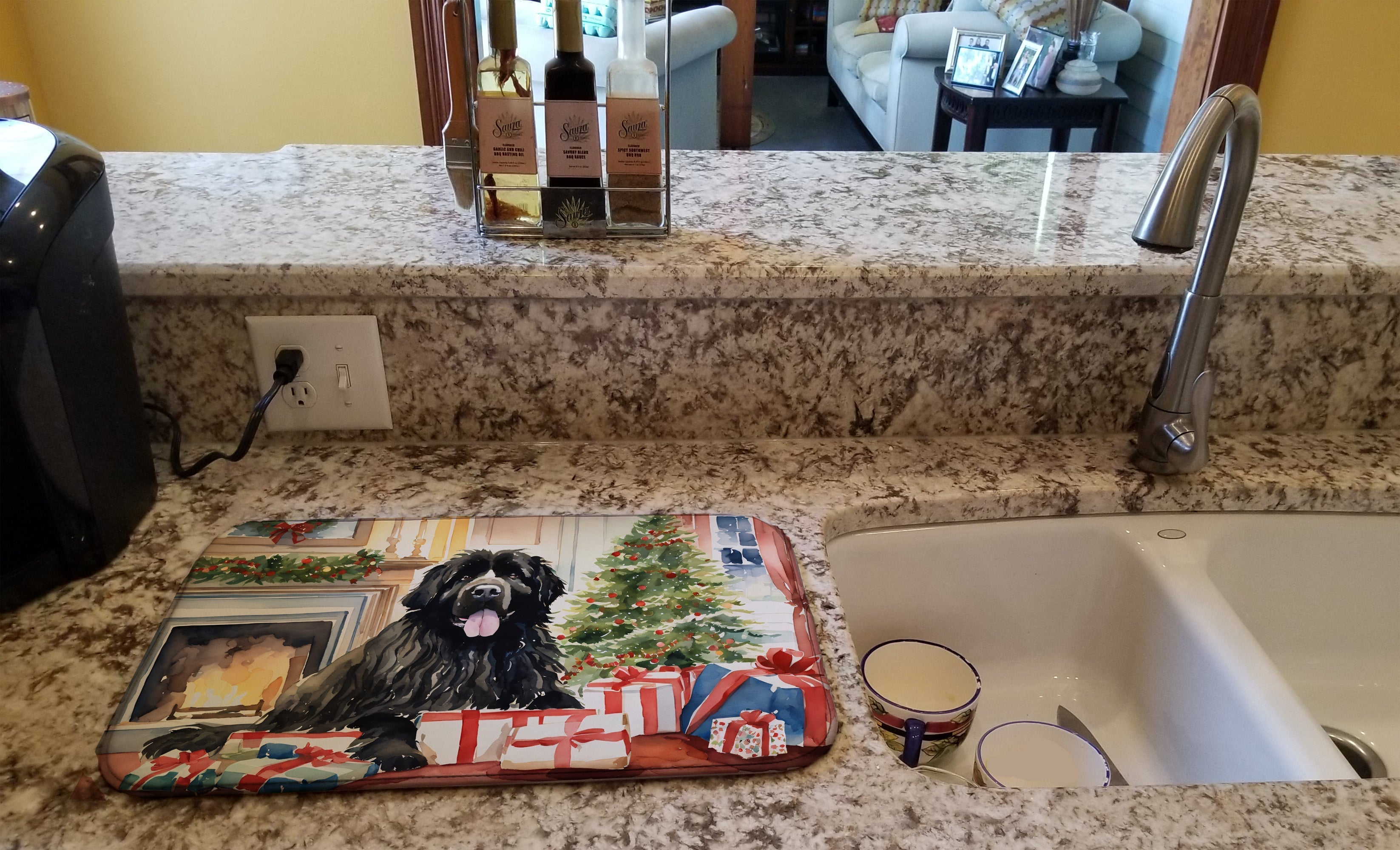 Newfoundland Cozy Christmas Dish Drying Mat Absorbent Dish Drying Mat Pad for Kitchen Counter Dish Drainer Mat for Countertop, 14 x 21", Multicolor