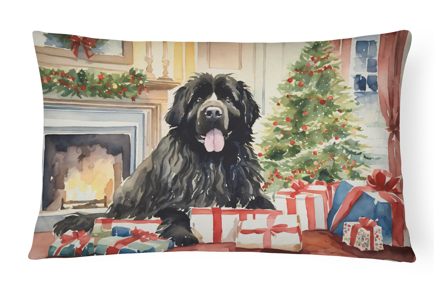 Newfoundland Cozy Christmas Decorative Throw Pillow 12x16 Indoor Outdoor Accent Cushion, Fabric Cover with Insert for Sofa, Bed, Porch & Living Room