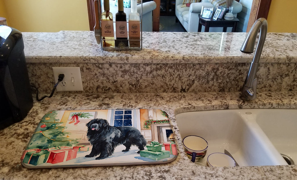 Newfoundland Cozy Christmas Dish Drying Mat Absorbent Dish Drying Mat Pad for Kitchen Counter Dish Drainer Mat for Countertop, 14 x 21", Multicolor