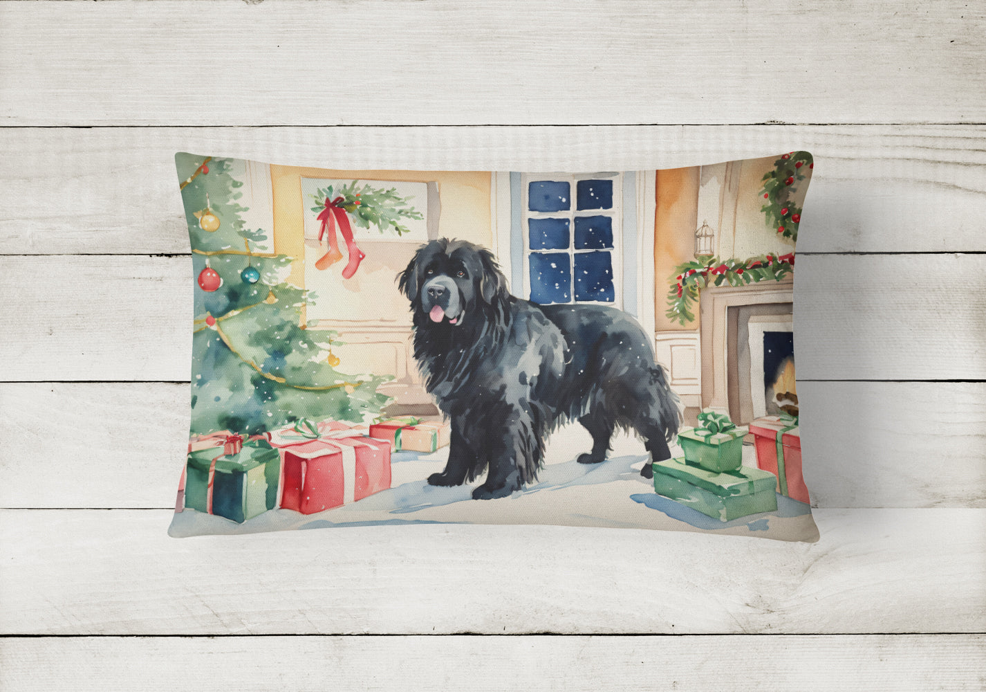 Newfoundland Cozy Christmas Decorative Throw Pillow 12x16 Indoor Outdoor Accent Cushion, Fabric Cover with Insert for Sofa, Bed, Porch & Living Room