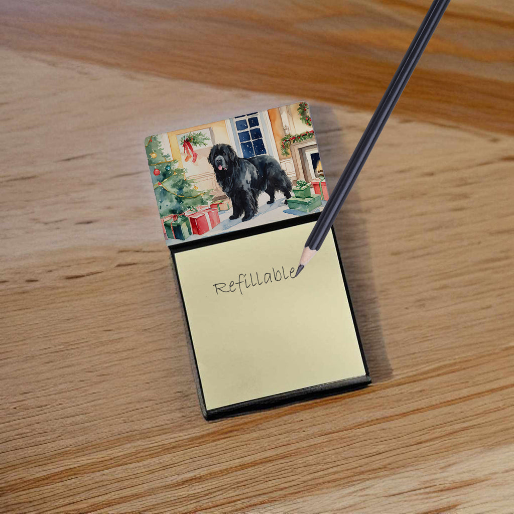 Newfoundland Cozy Christmas Watercolor Sticky Note Holder Refillable Dispenser Desk Accessory 3x3 Pad Gift
