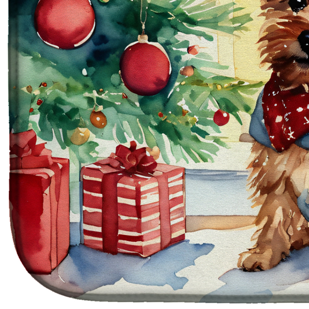 Norfolk Terrier Cozy Christmas Dish Drying Mat Absorbent Dish Drying Mat Pad for Kitchen Counter Dish Drainer Mat for Countertop, 14 x 21", Multicolor