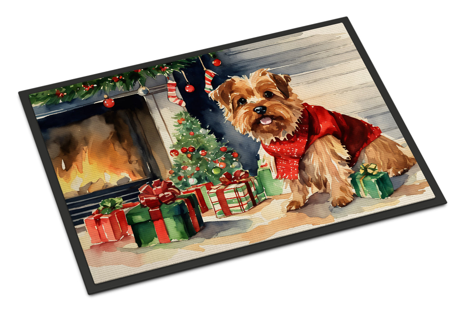 Norfolk Terrier Cozy Christmas Doormat Indoor Outdoor 18H X 27W Front Door Mat Rugs for Entryway, Non Slip Washable