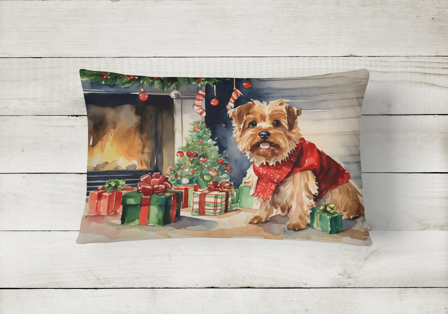 Norfolk Terrier Cozy Christmas Decorative Throw Pillow 12x16 Indoor Outdoor Accent Cushion, Fabric Cover with Insert for Sofa, Bed, Porch & Living Room