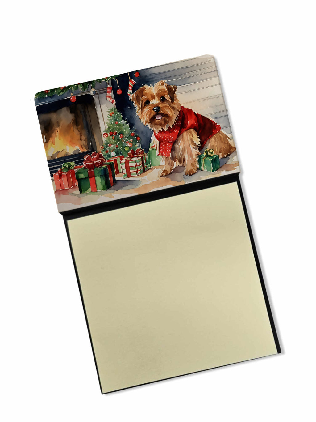 Norfolk Terrier Cozy Christmas Watercolor Sticky Note Holder Refillable Dispenser Desk Accessory 3x3 Pad Gift