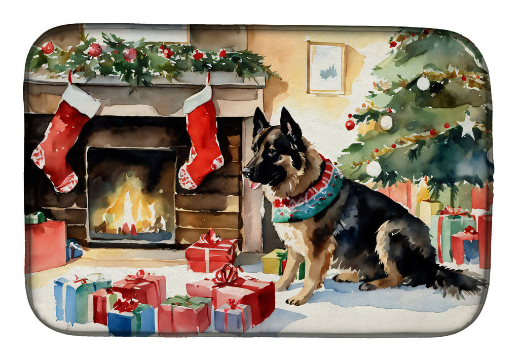 Norwegian Buhund Cozy Christmas Dish Drying Mat Absorbent Dish Drying Mat Pad for Kitchen Counter Dish Drainer Mat for Countertop, 14 x 21", Multicolor