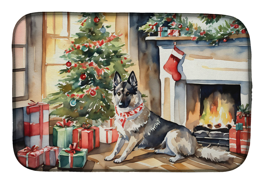 Norwegian Elkhound Cozy Christmas Dish Drying Mat Absorbent Dish Drying Mat Pad for Kitchen Counter Dish Drainer Mat for Countertop, 14 x 21", Multicolor