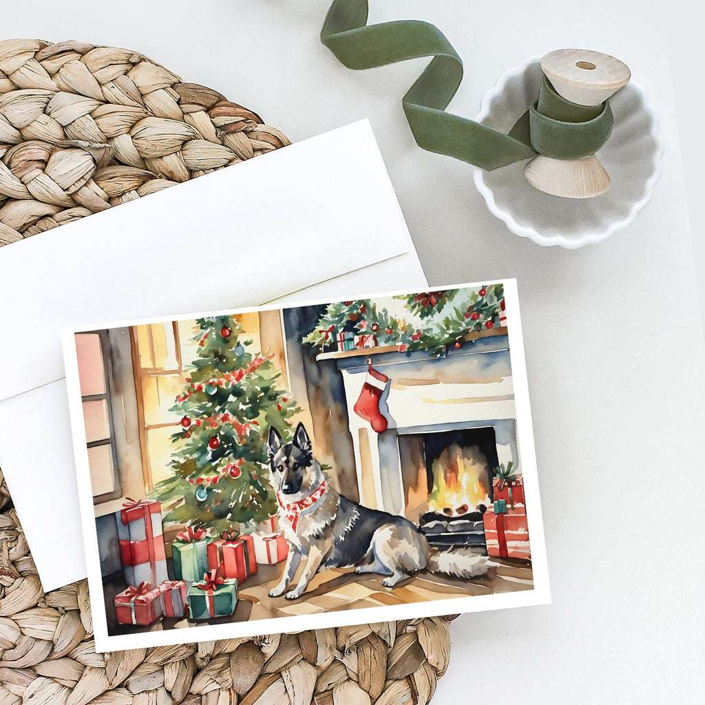 Norwegian Elkhound Cozy Christmas Greeting Cards Pack of 8 Blank Cards with Envelopes Whimsical A7 Size 5x7