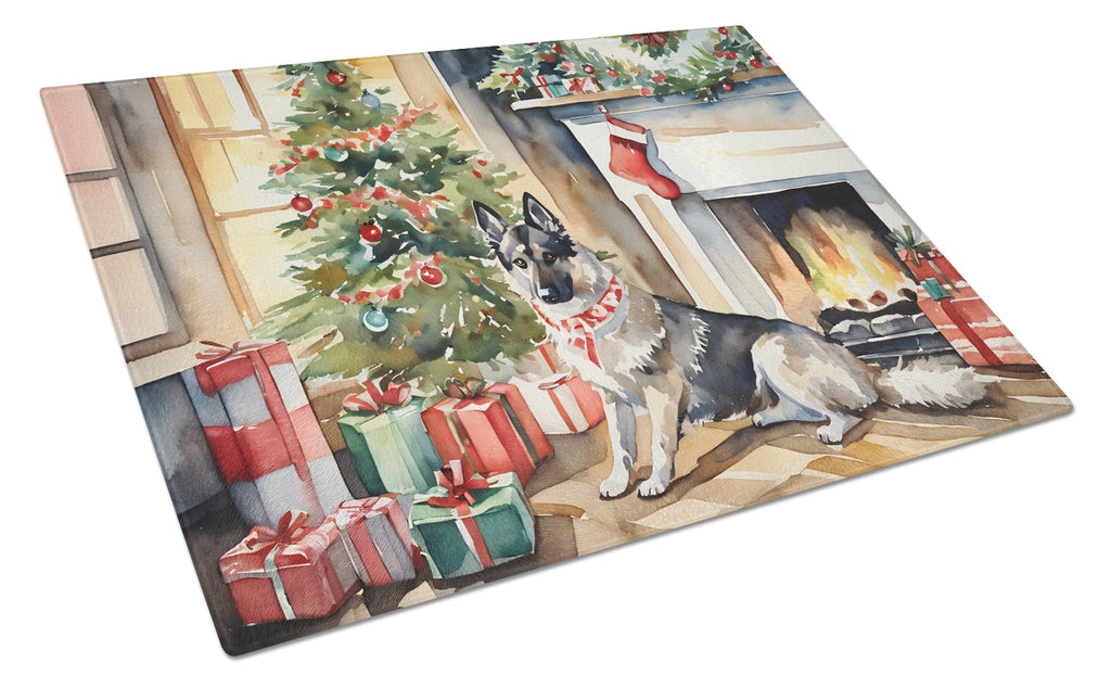 Norwegian Elkhound Cozy Christmas Cutting Board Tempered Glass Kitchen Cutting Surface, Heat Resistant Chopping, Non-Slip Feet, Food Prep & Serving