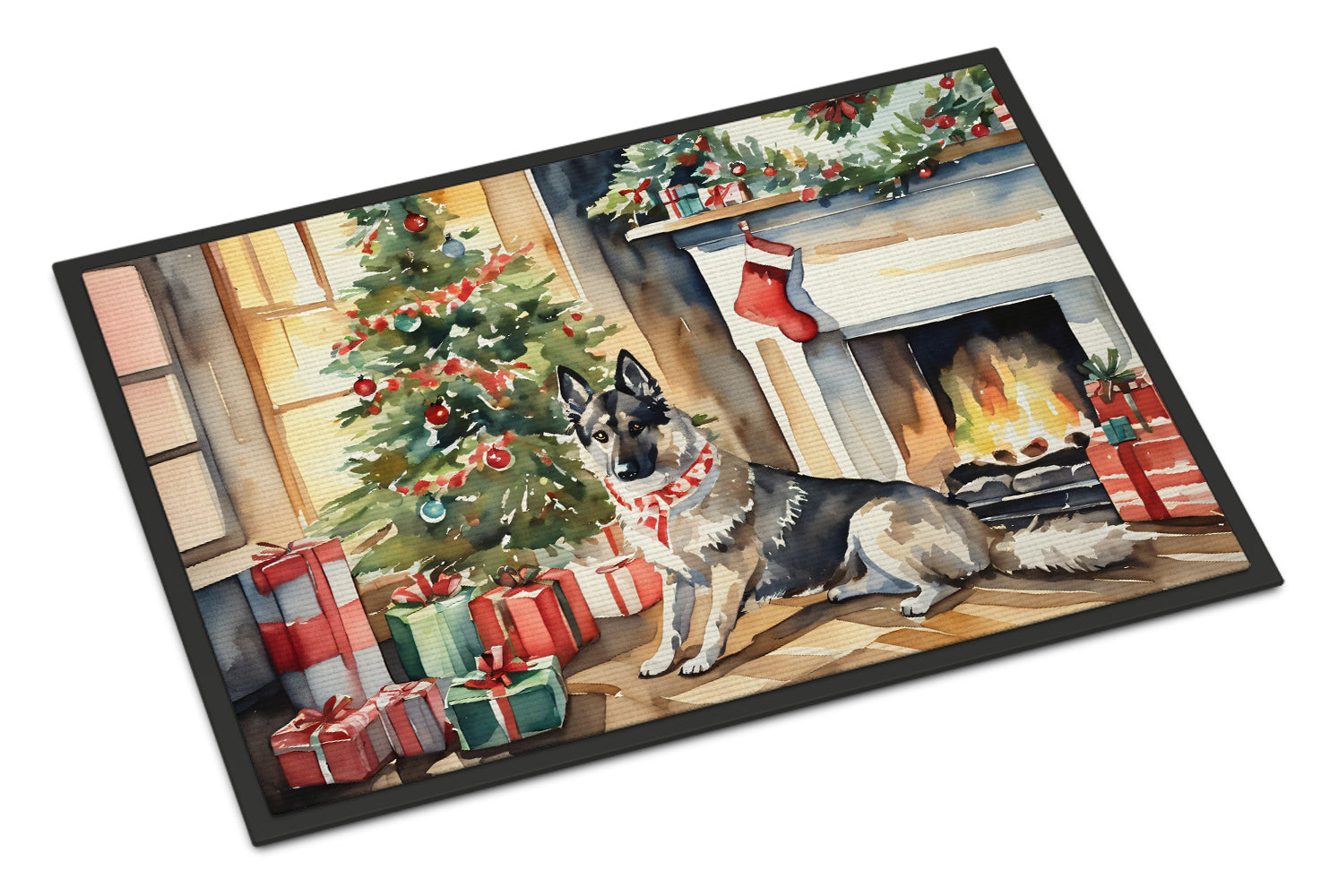 Norwegian Elkhound Cozy Christmas Doormat Indoor Outdoor 18H X 27W Front Door Mat Rugs for Entryway, Non Slip Washable