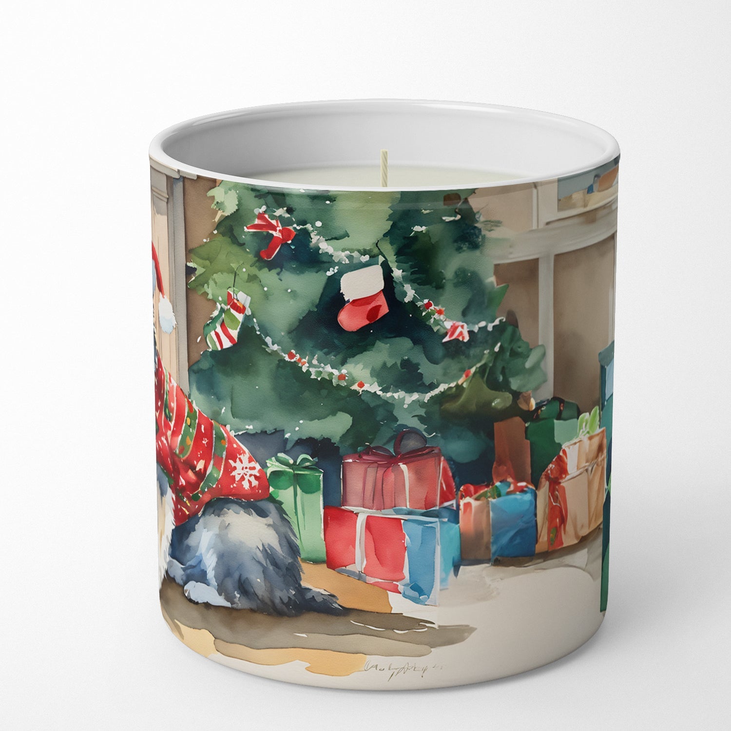 Norwegian Elkhound Cozy Christmas Decorative Soy Candle Nature Soy Wax Essential Oil Home Decor Ideal for Bedroom Kitchen Bath Office Gift, 10 oz