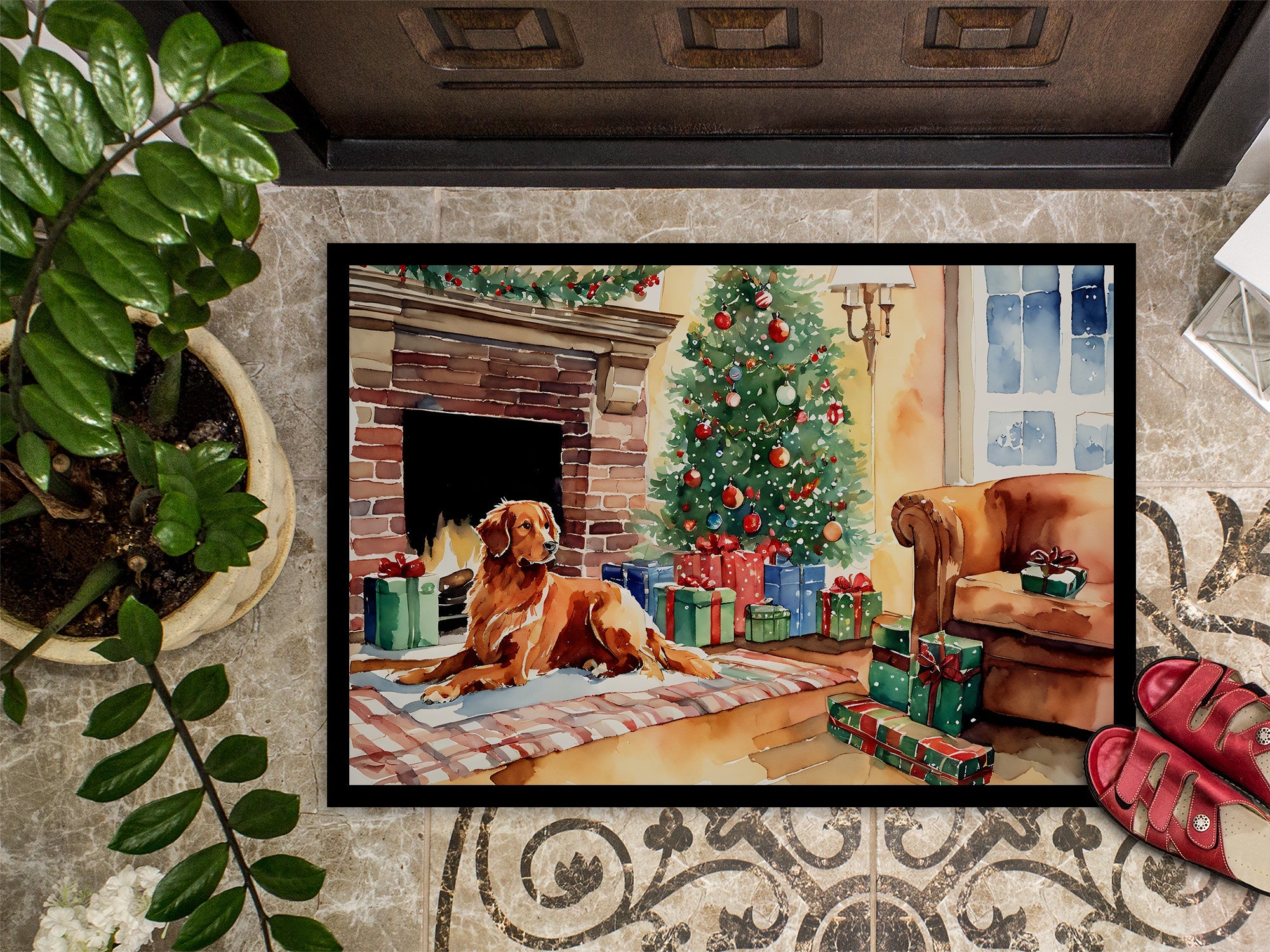 Nova Scotia Duck Tolling Retriever Cozy Christmas Doormat Indoor Outdoor 18H X 27W Front Door Mat Rugs for Entryway, Non Slip Washable