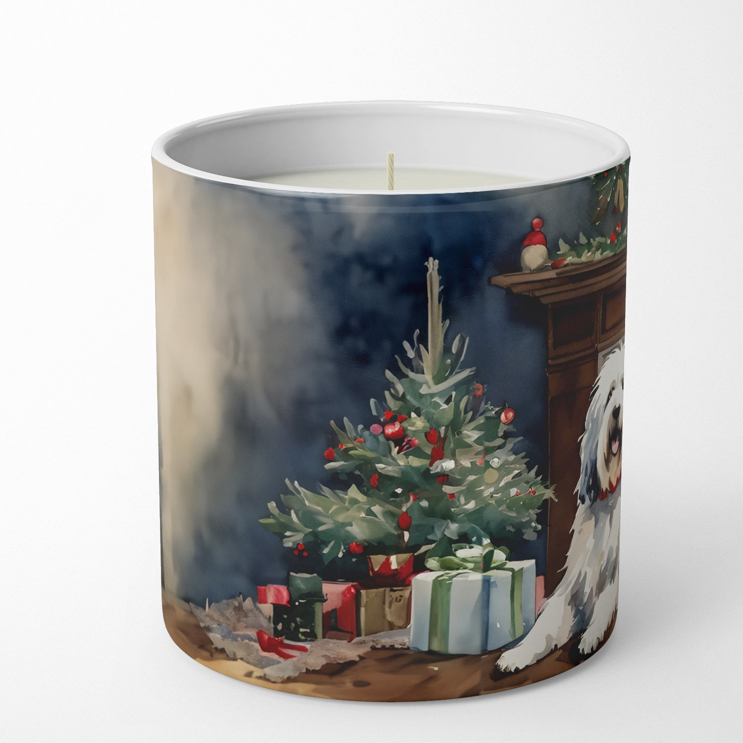 Old English Sheepdog Cozy Christmas Decorative Soy Candle Nature Soy Wax Essential Oil Home Decor Ideal for Bedroom Kitchen Bath Office Gift, 10 oz