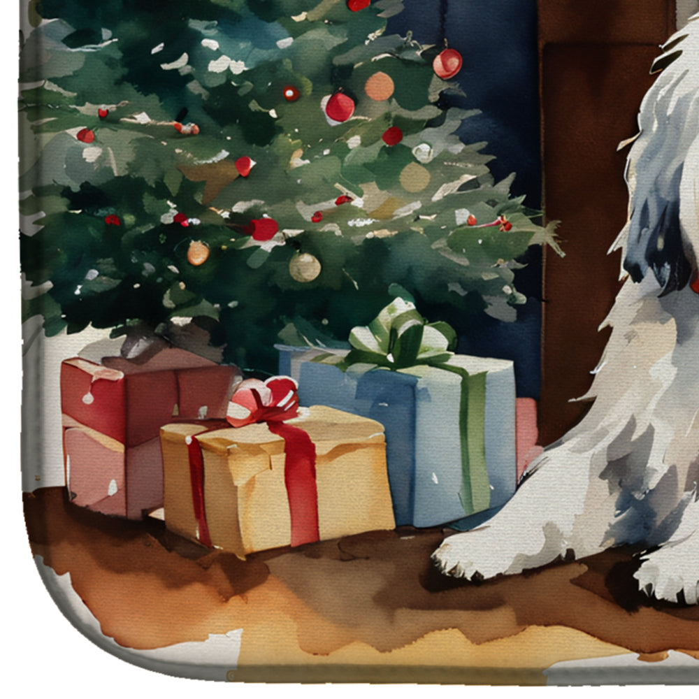 Old English Sheepdog Cozy Christmas Dish Drying Mat Absorbent Dish Drying Mat Pad for Kitchen Counter Dish Drainer Mat for Countertop, 14 x 21", Multicolor