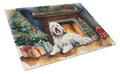 Old English Sheepdog Cozy Christmas Cutting Board Tempered Glass Kitchen Cutting Surface, Heat Resistant Chopping, Non-Slip Feet, Food Prep & Serving