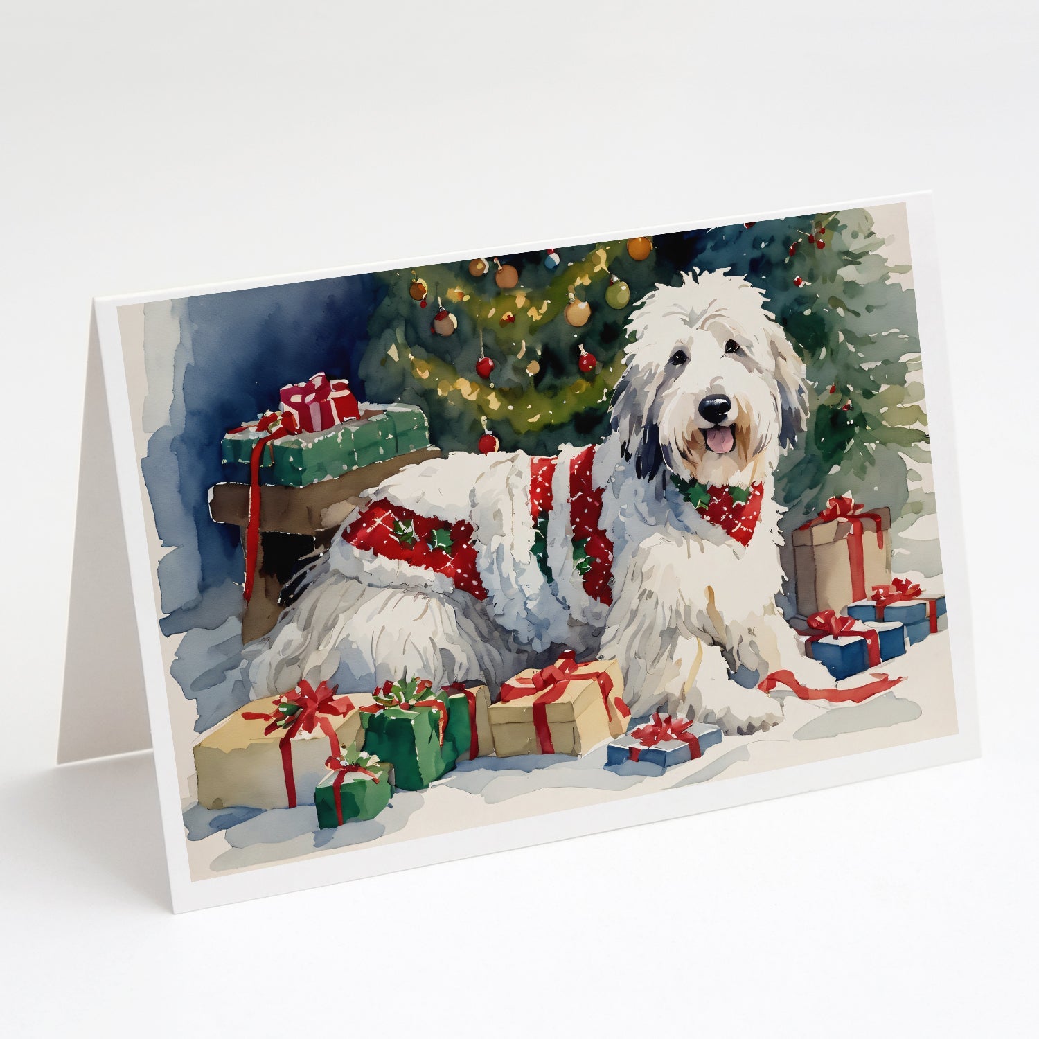 Old English Sheepdog Cozy Christmas Greeting Cards Pack of 8 Blank Cards with Envelopes Whimsical A7 Size 5x7