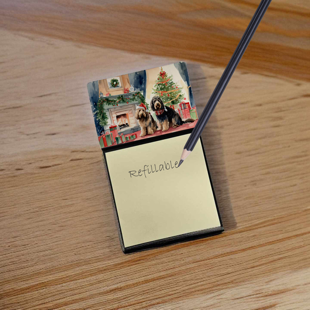 Otterhound Cozy Christmas Watercolor Sticky Note Holder Refillable Dispenser Desk Accessory 3x3 Pad Gift
