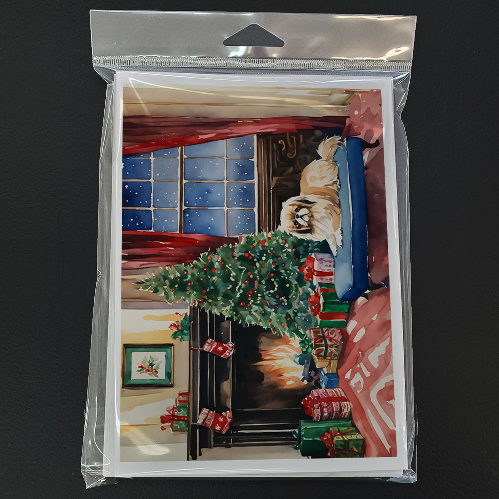 Pekingese Cozy Christmas Greeting Cards Pack of 8 Blank Cards with Envelopes Whimsical A7 Size 5x7