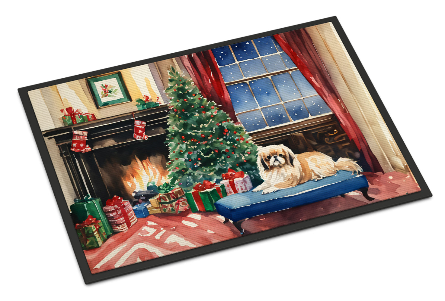 Pekingese Cozy Christmas Doormat Indoor Outdoor 24H X 36W Front Door Mat Rugs for Entryway, Non Slip Washable Low Pile,