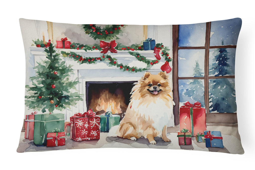 Pomeranian Cozy Christmas Decorative Throw Pillow 12x16 Indoor Outdoor Accent Cushion, Fabric Cover with Insert for Sofa, Bed, Porch & Living Room