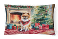 Pomeranian Cozy Christmas Decorative Throw Pillow 12x16 Indoor Outdoor Accent Cushion, Fabric Cover with Insert for Sofa, Bed, Porch & Living Room