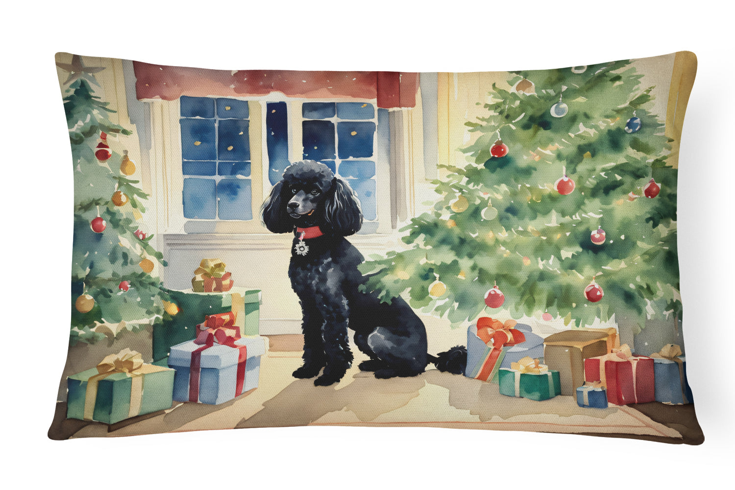 Poodle Cozy Christmas Decorative Throw Pillow 12x16 Indoor Outdoor Accent Cushion, Fabric Cover with Insert for Sofa, Bed, Porch & Living Room