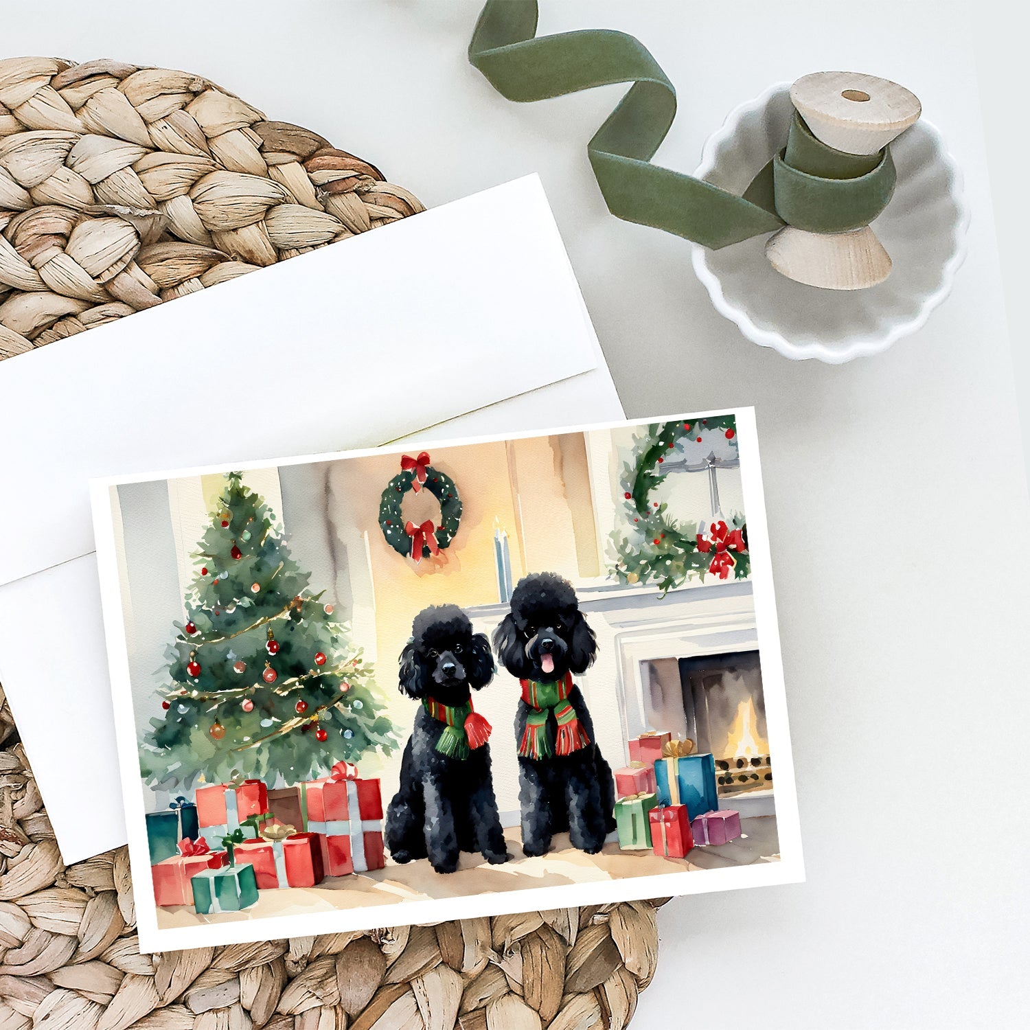 Poodle Cozy Christmas Greeting Cards Pack of 8 Blank Cards with Envelopes Whimsical A7 Size 5x7