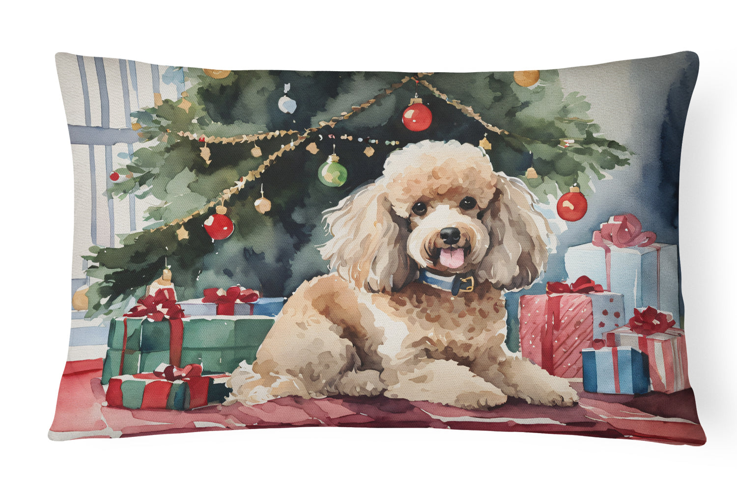 Poodle Cozy Christmas Decorative Throw Pillow 12x16 Indoor Outdoor Accent Cushion, Fabric Cover with Insert for Sofa, Bed, Porch & Living Room