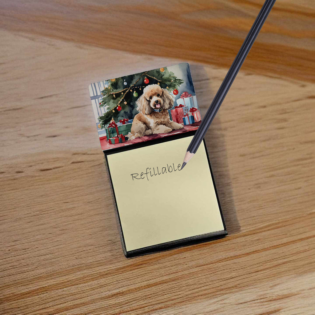 Poodle Cozy Christmas Watercolor Sticky Note Holder Refillable Dispenser Desk Accessory 3x3 Pad Gift