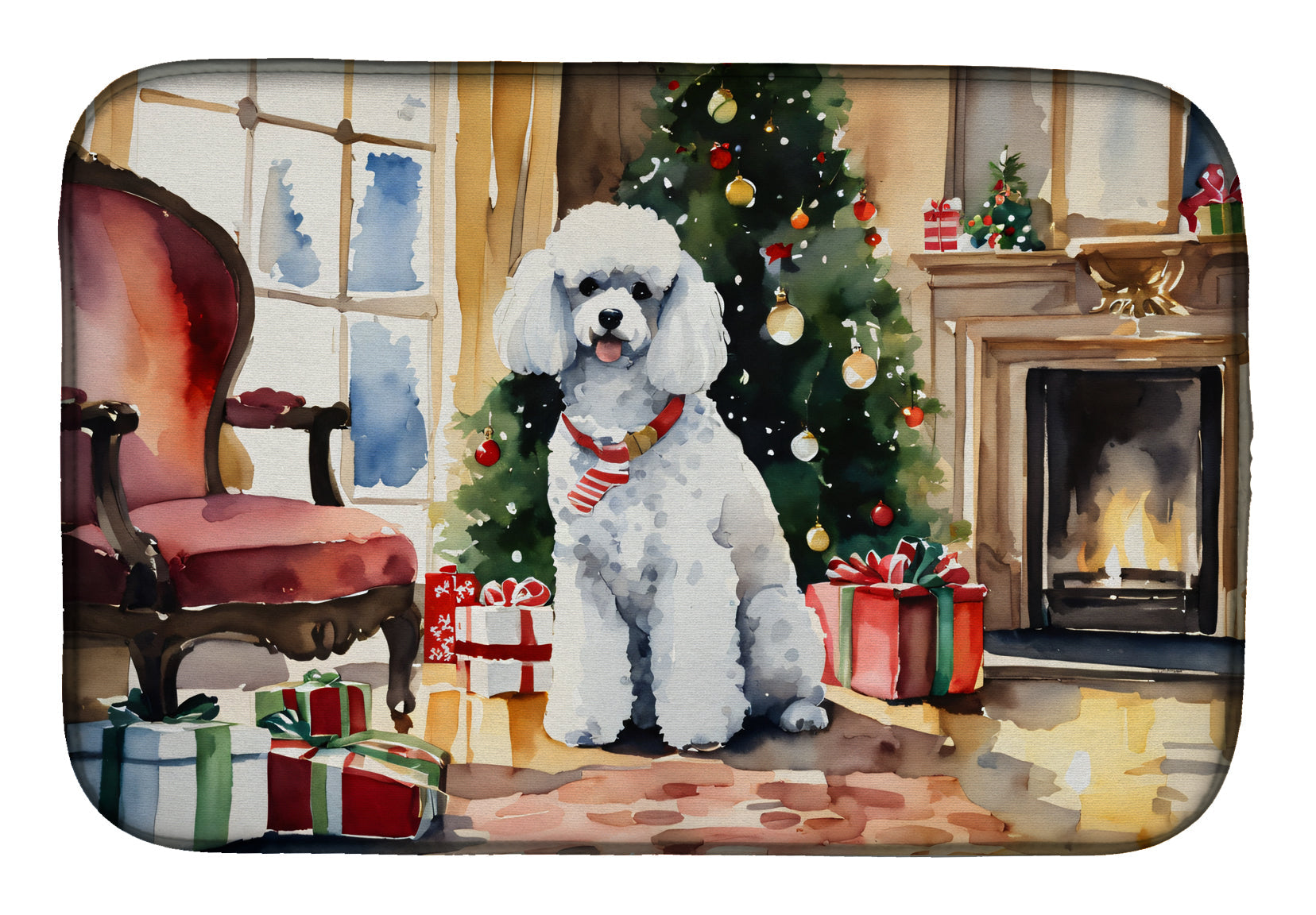 Poodle Cozy Christmas Dish Drying Mat Absorbent Dish Drying Mat Pad for Kitchen Counter Dish Drainer Mat for Countertop, 14 x 21", Multicolor