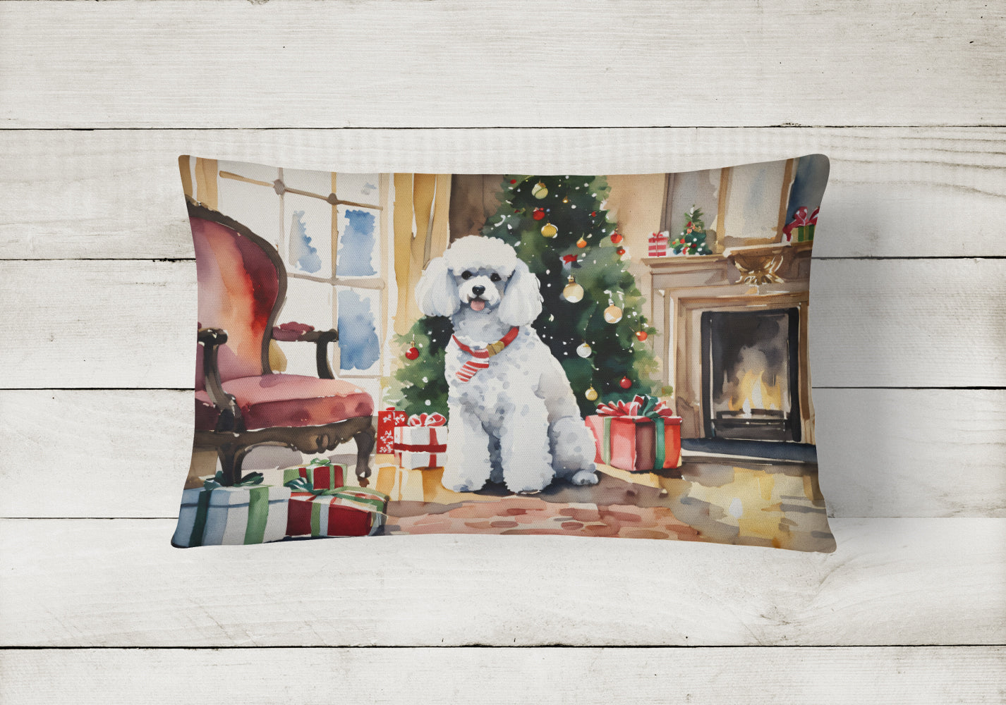 Poodle Cozy Christmas Decorative Throw Pillow 12x16 Indoor Outdoor Accent Cushion, Fabric Cover with Insert for Sofa, Bed, Porch & Living Room