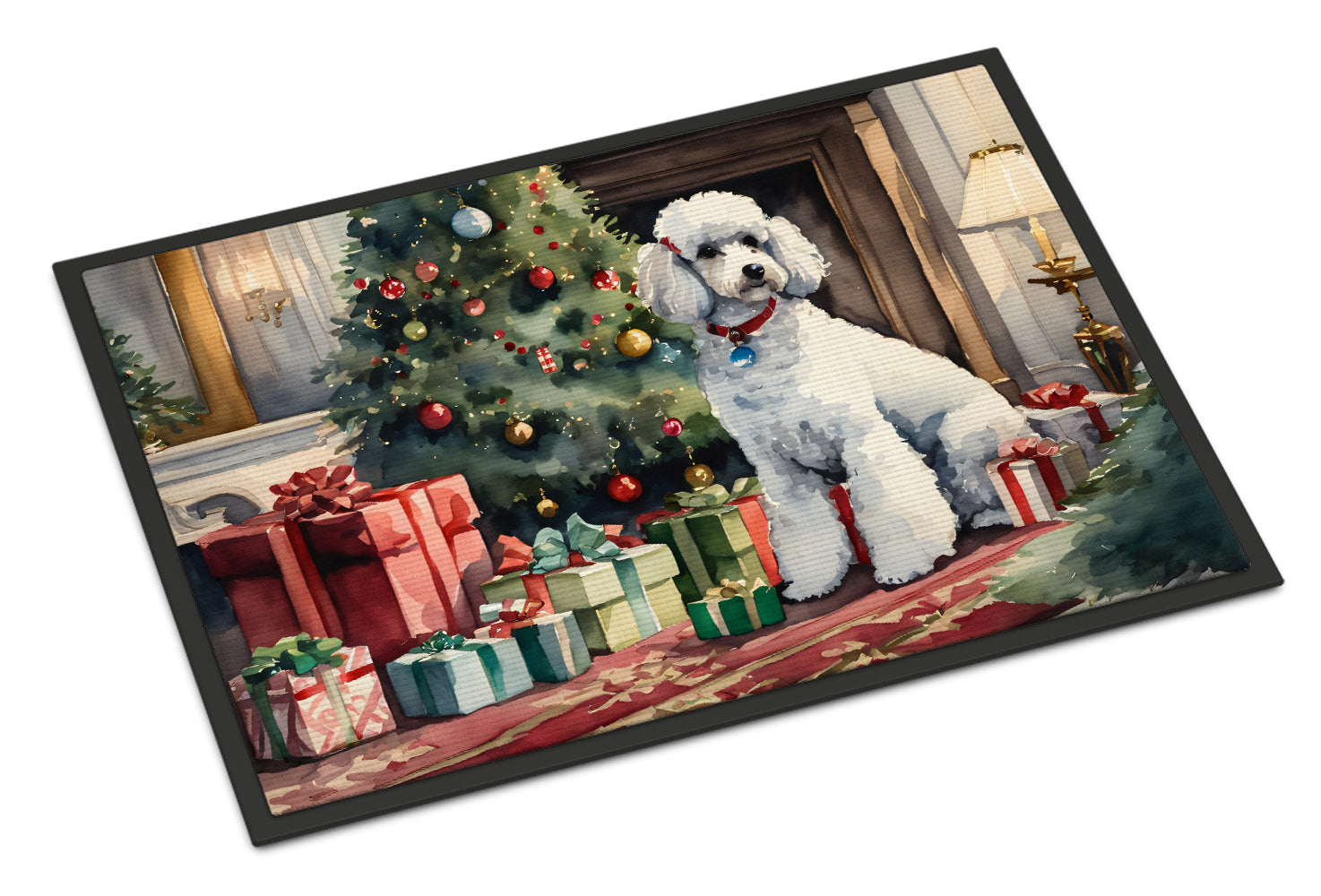 Poodle Cozy Christmas Doormat Indoor Outdoor 18H X 27W Front Door Mat Rugs for Entryway, Non Slip Washable