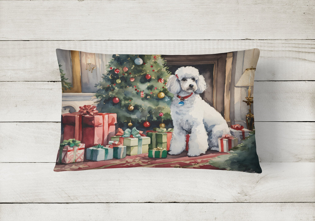 Poodle Cozy Christmas Decorative Throw Pillow 12x16 Indoor Outdoor Accent Cushion, Fabric Cover with Insert for Sofa, Bed, Porch & Living Room