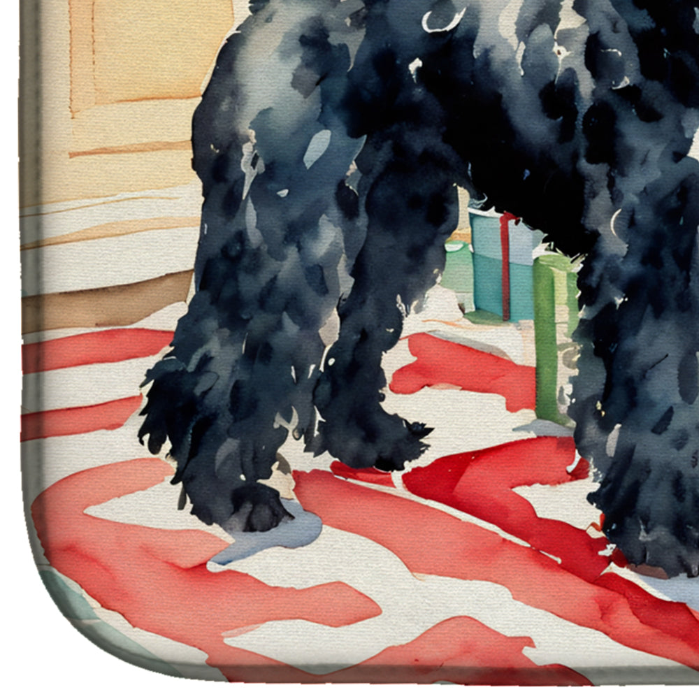 Portuguese Water Dog Cozy Christmas Dish Drying Mat Absorbent Dish Drying Mat Pad for Kitchen Counter Dish Drainer Mat for Countertop, 14 x 21", Multicolor