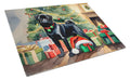 Pug Cozy Christmas Cutting Board Tempered Glass Kitchen Cutting Surface, Heat Resistant Chopping, Non-Slip Feet, Food Prep & Serving