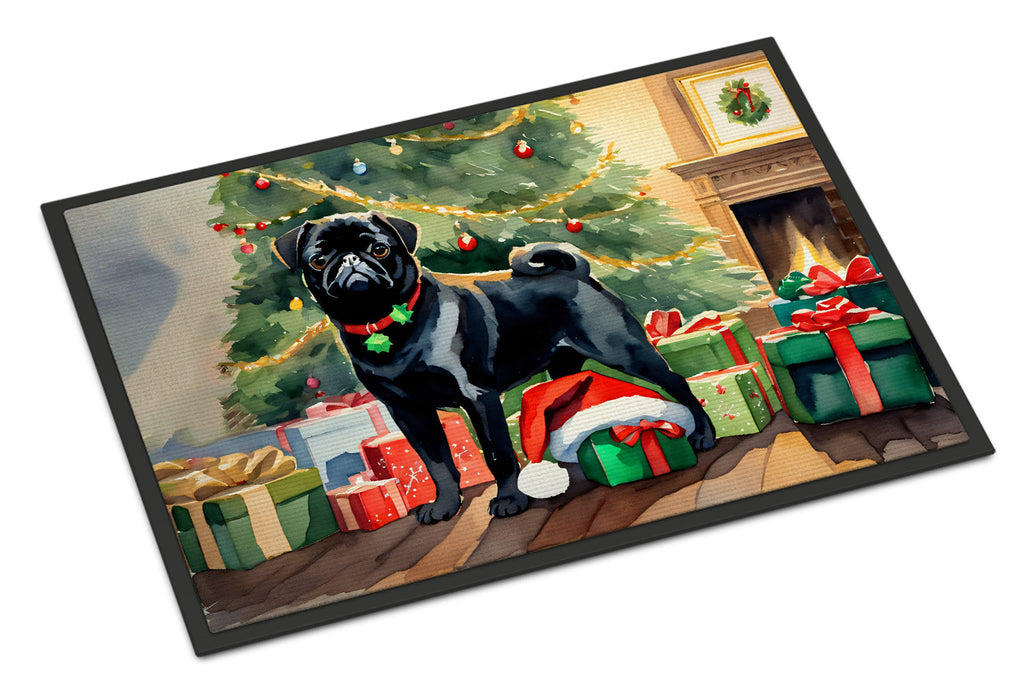 Pug Cozy Christmas Doormat Indoor Outdoor 18H X 27W Front Door Mat Rugs for Entryway, Non Slip Washable