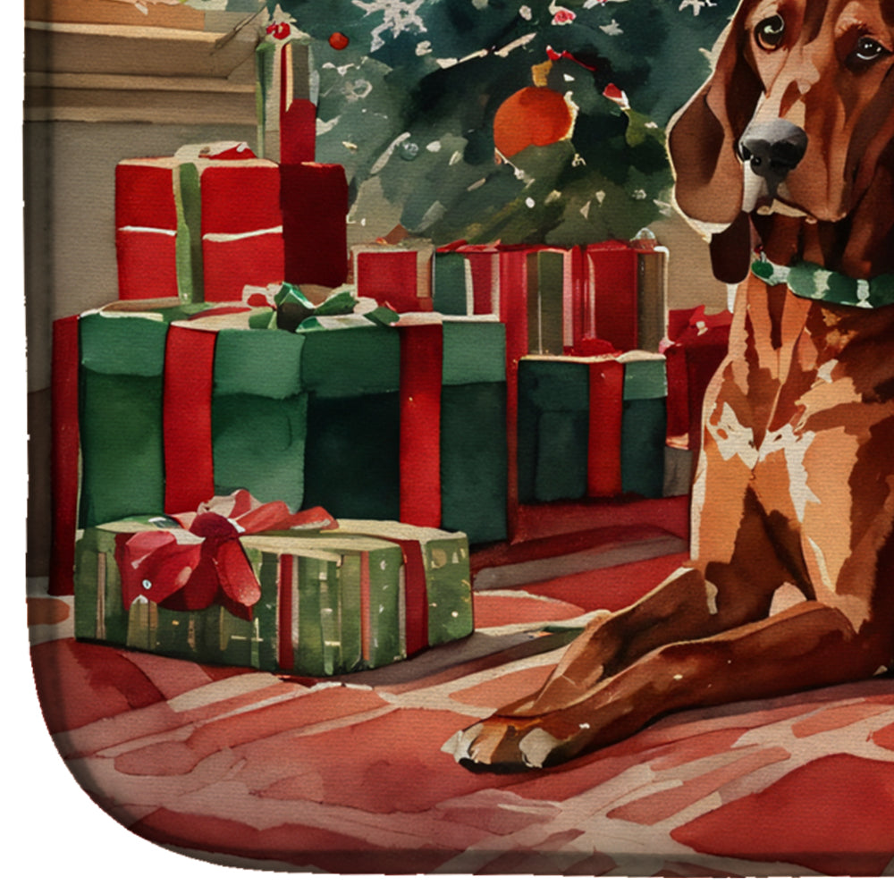 Redbone Coonhound Cozy Christmas Dish Drying Mat Absorbent Dish Drying Mat Pad for Kitchen Counter Dish Drainer Mat for Countertop, 14 x 21", Multicolor