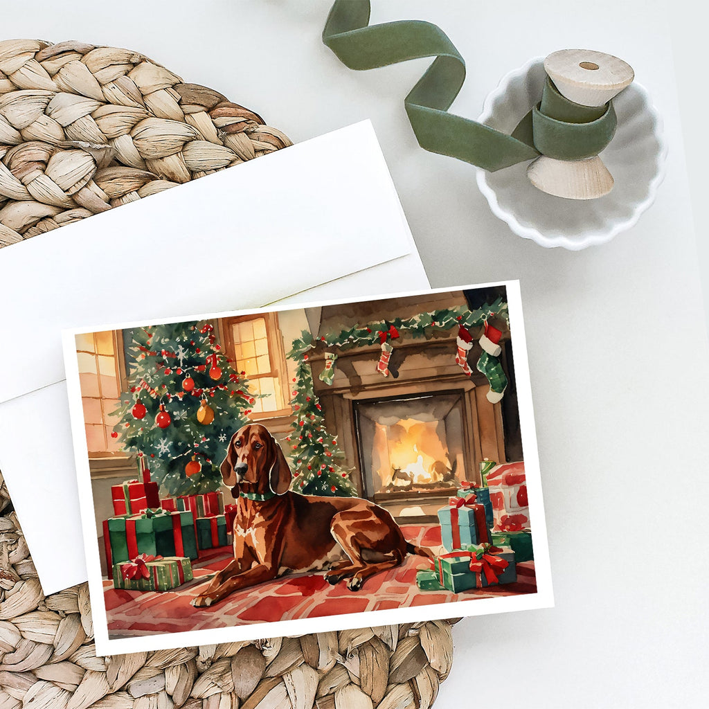 Redbone Coonhound Cozy Christmas Greeting Cards Pack of 8 Blank Cards with Envelopes Whimsical A7 Size 5x7