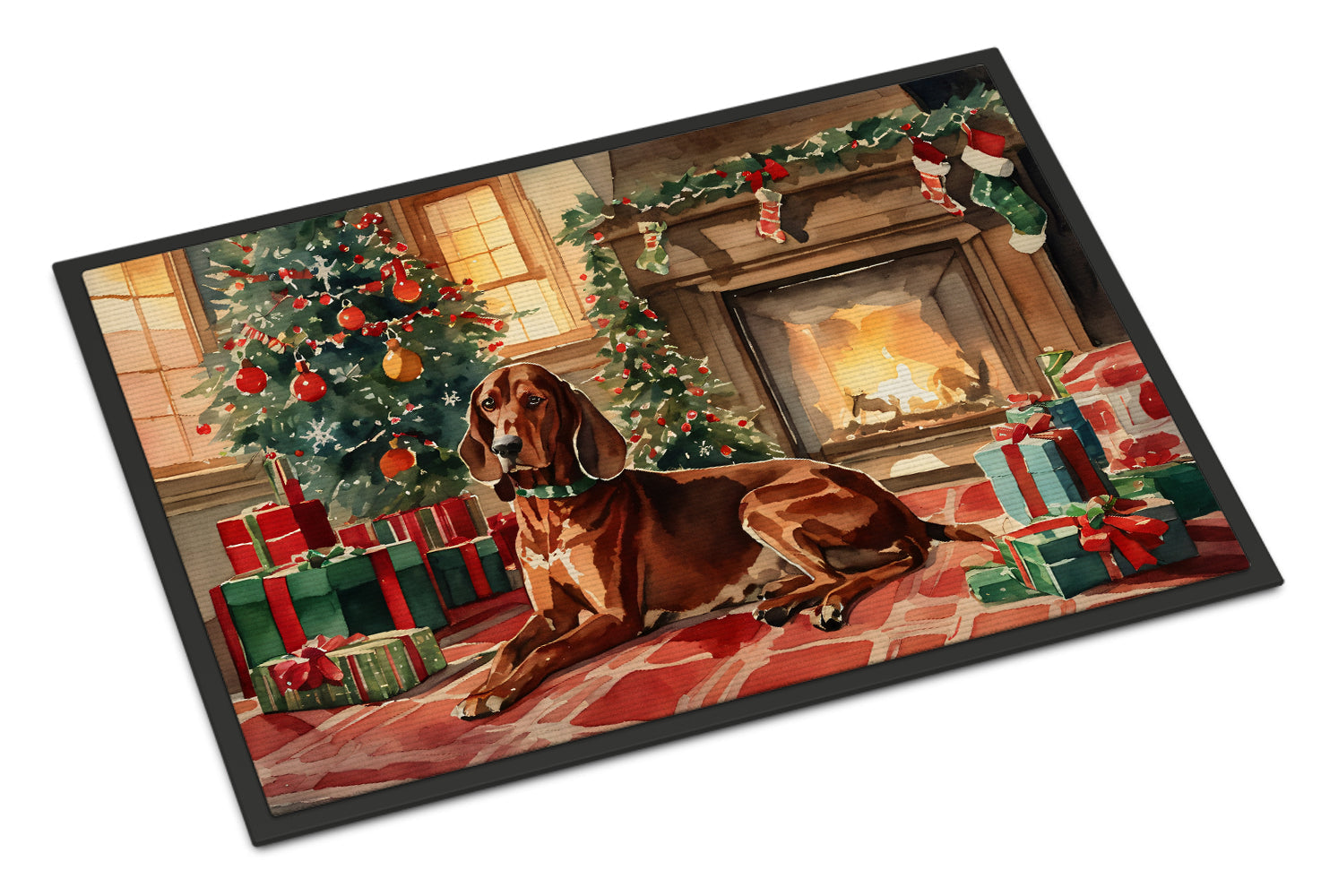 Redbone Coonhound Cozy Christmas Doormat Indoor Outdoor 24H X 36W Front Door Mat Rugs for Entryway, Non Slip Washable Low Pile,