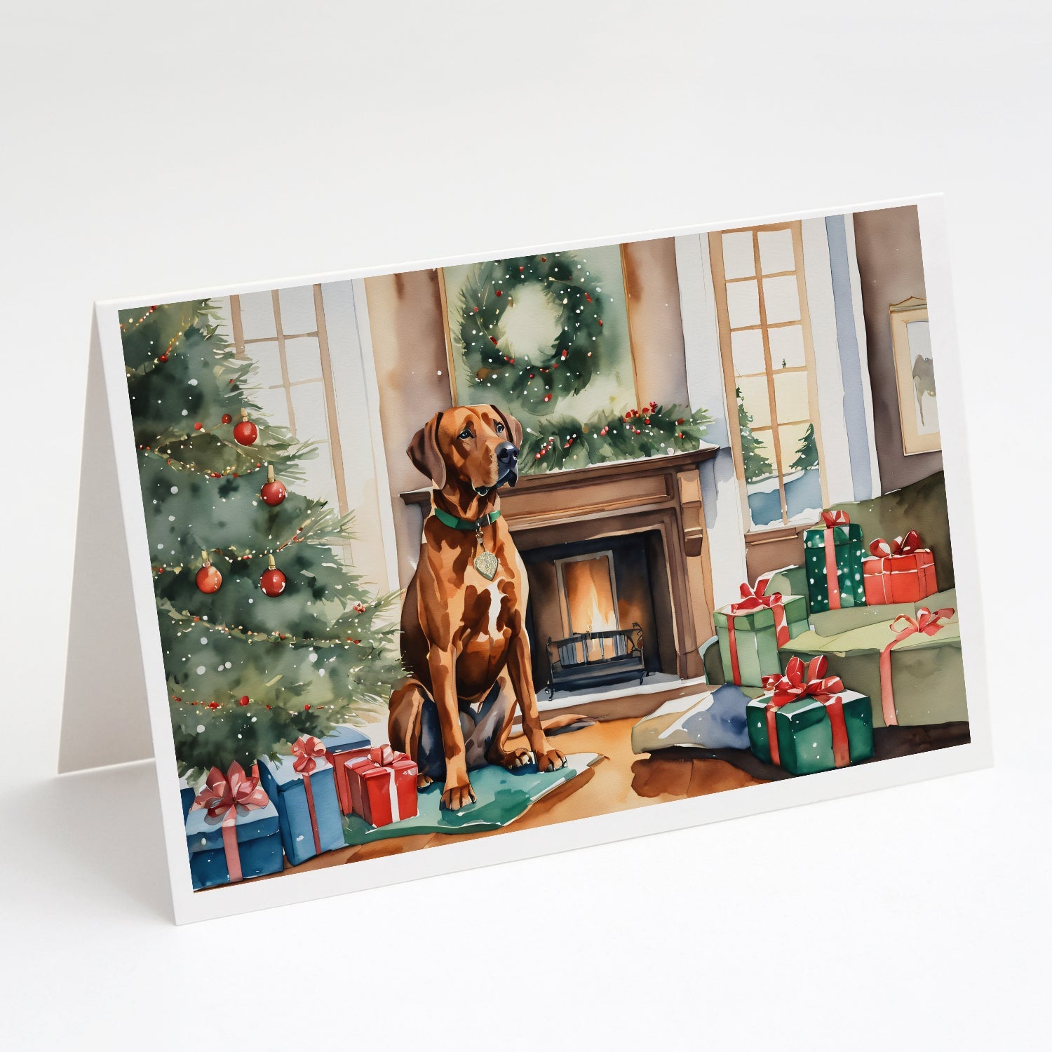 Rhodesian Ridgeback Cozy Christmas Greeting Cards Pack of 8 Blank Cards with Envelopes Whimsical A7 Size 5x7