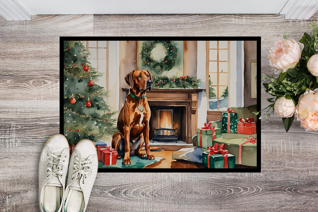 Rhodesian Ridgeback Cozy Christmas Doormat Indoor Outdoor 18H X 27W Front Door Mat Rugs for Entryway, Non Slip Washable