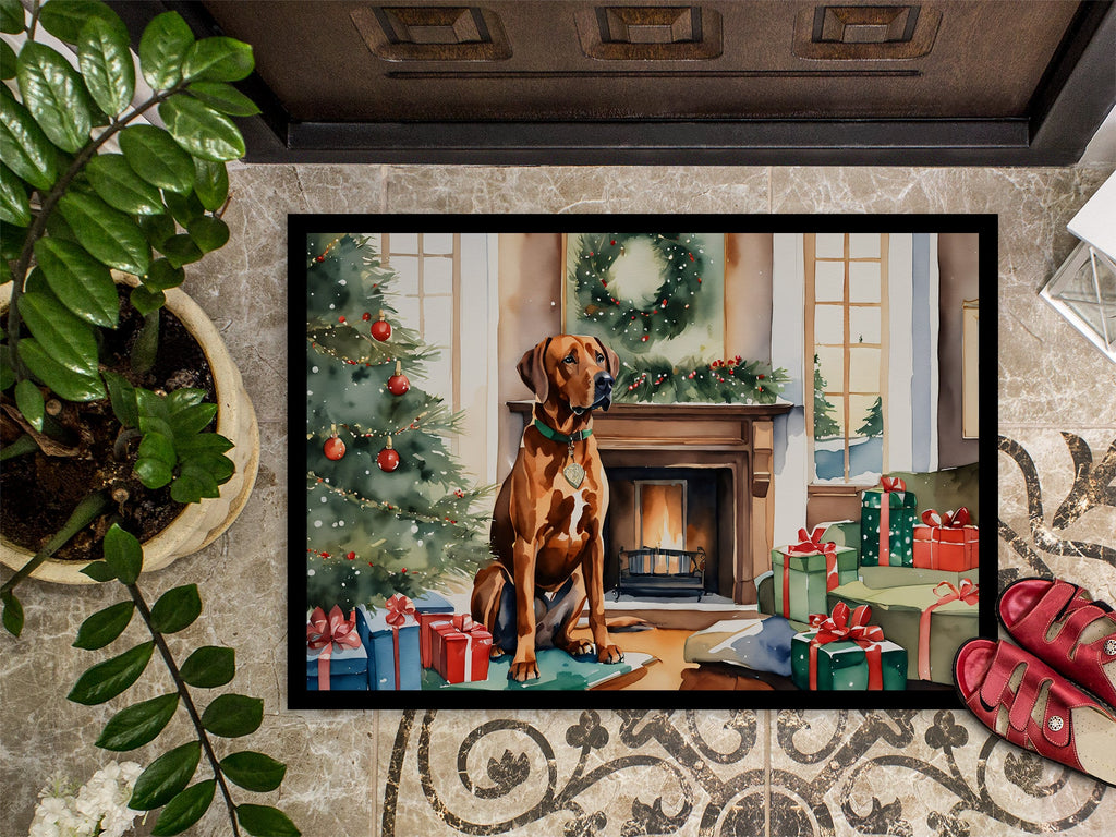 Rhodesian Ridgeback Cozy Christmas Doormat Indoor Outdoor 18H X 27W Front Door Mat Rugs for Entryway, Non Slip Washable