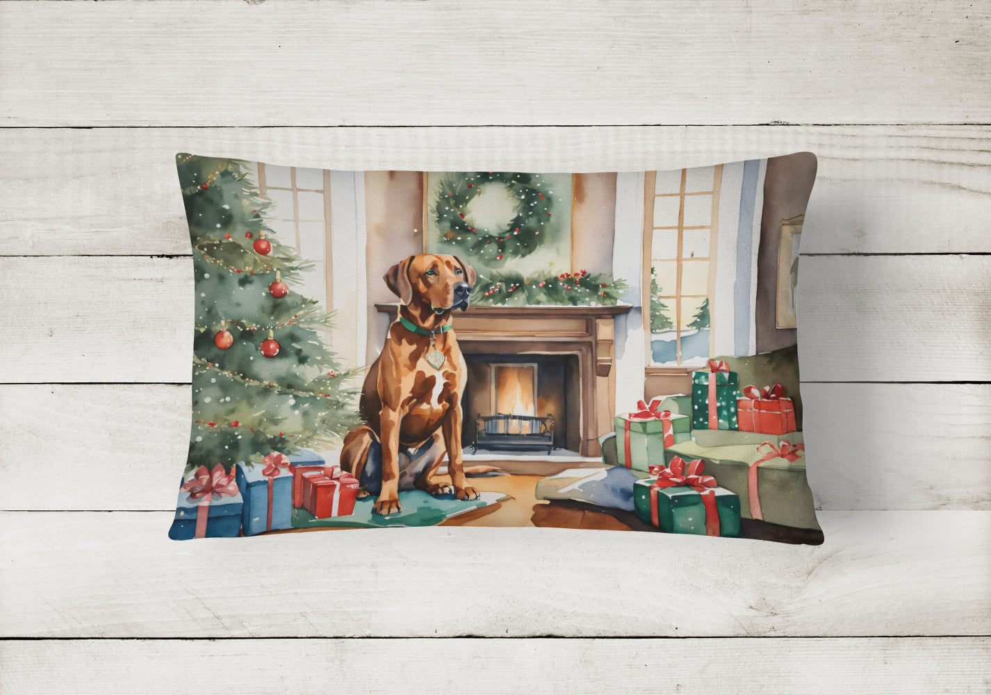 Rhodesian Ridgeback Cozy Christmas Decorative Throw Pillow 12x16 Indoor Outdoor Accent Cushion, Fabric Cover with Insert for Sofa, Bed, Porch & Living Room
