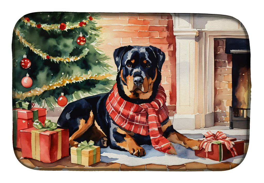 Rottweiler Cozy Christmas Dish Drying Mat Absorbent Dish Drying Mat Pad for Kitchen Counter Dish Drainer Mat for Countertop, 14 x 21", Multicolor