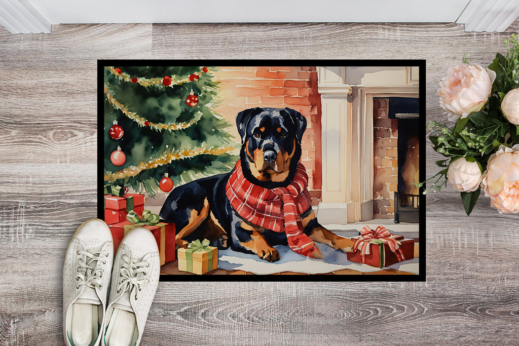 Rottweiler Cozy Christmas Doormat Indoor Outdoor 18H X 27W Front Door Mat Rugs for Entryway, Non Slip Washable